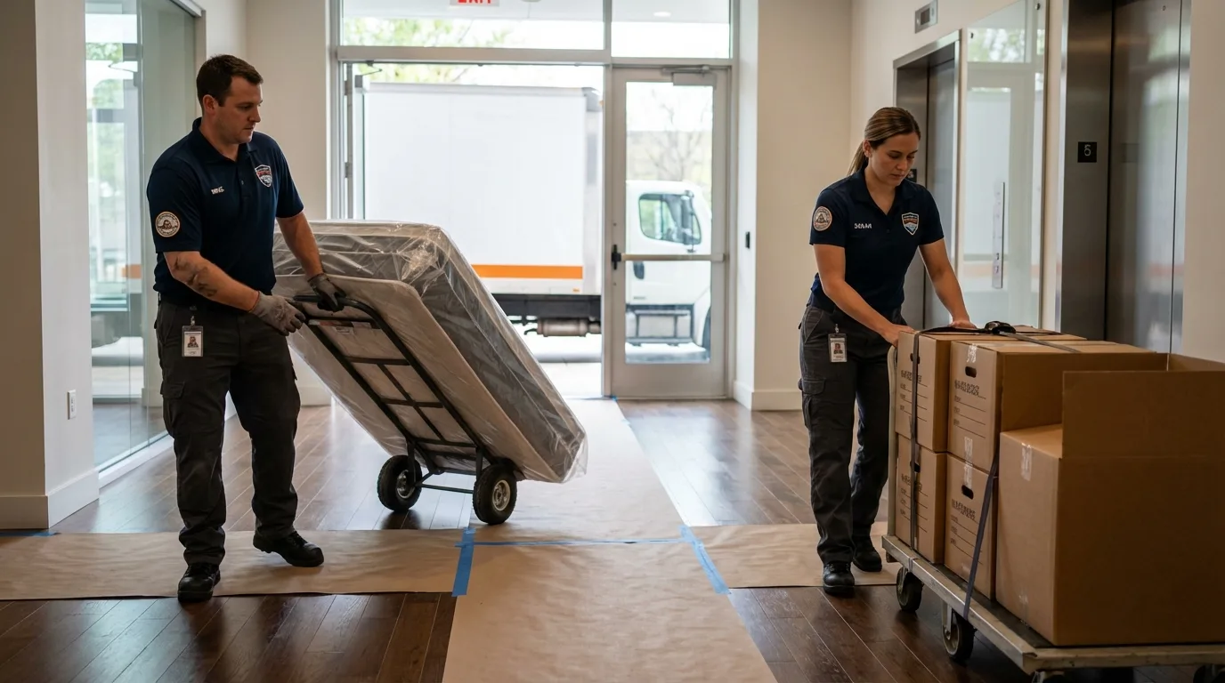 Professional apartment movers loading elevator in Harriman, NY