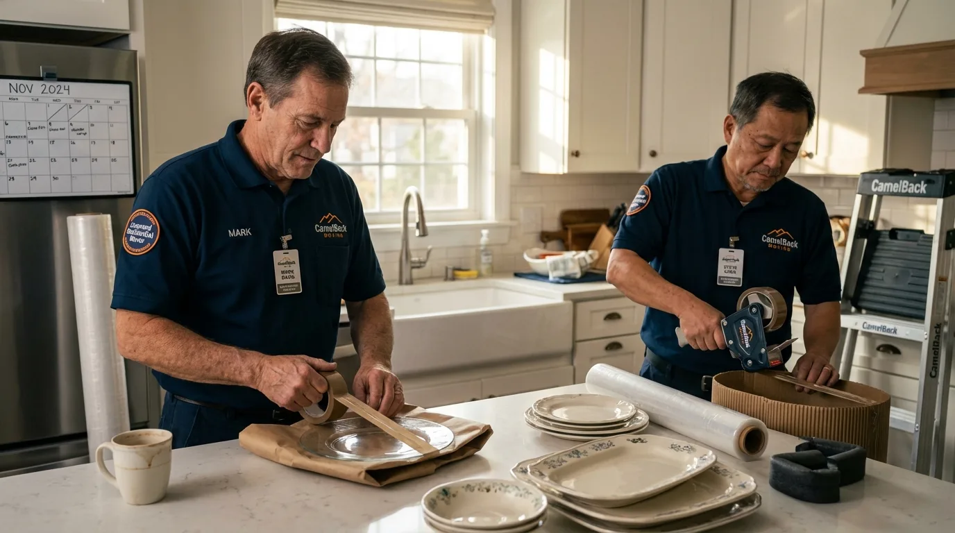 Professional crew packing kitchen dishware in Harriman, NY